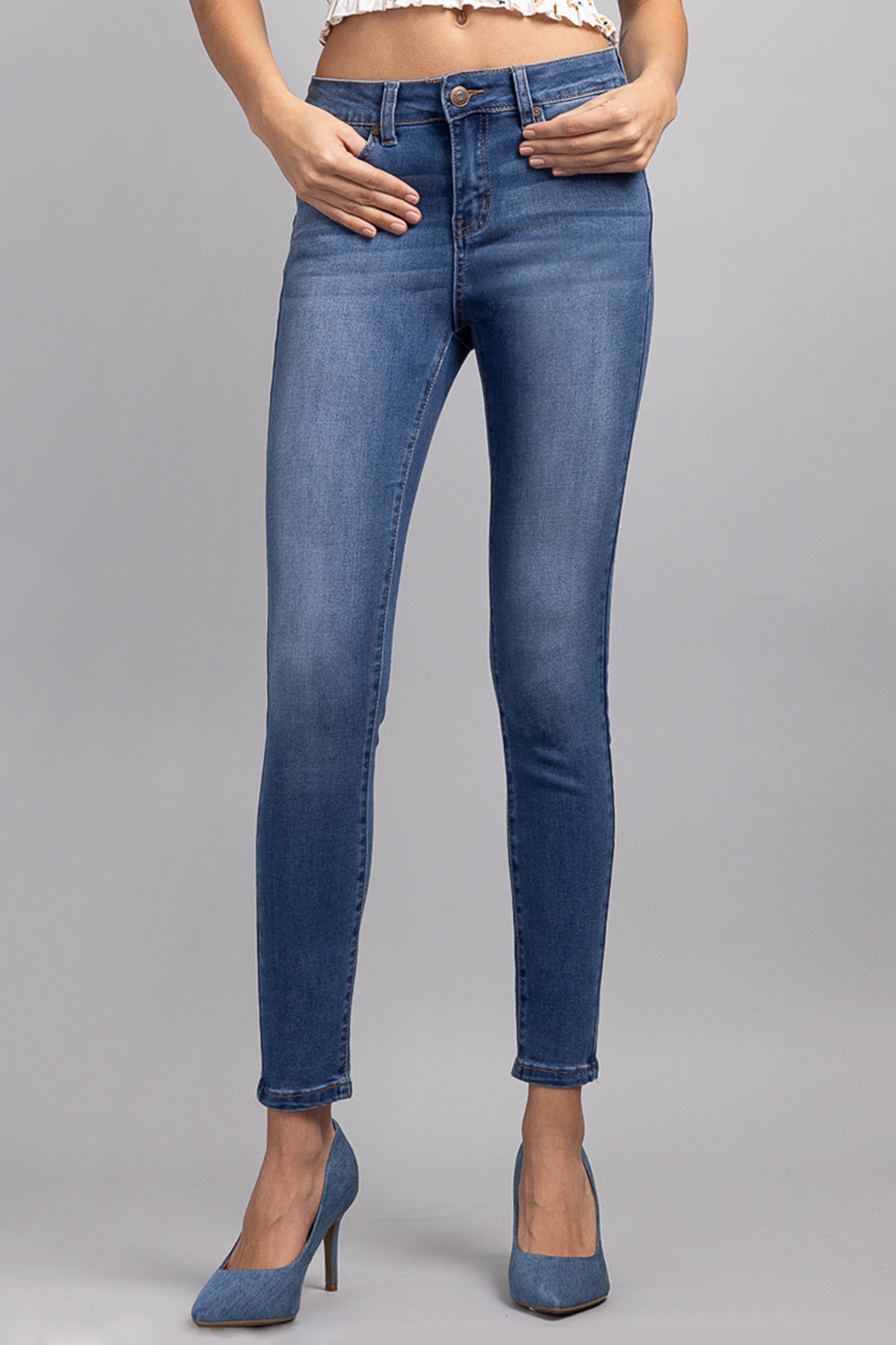Mid Rise Push Up Ankle Skinny Jeans - Image 6