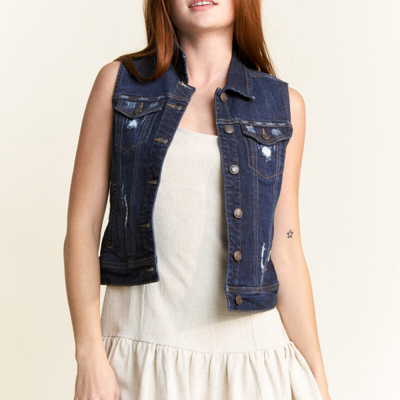 Destructed Regular Fit Denim Vest
