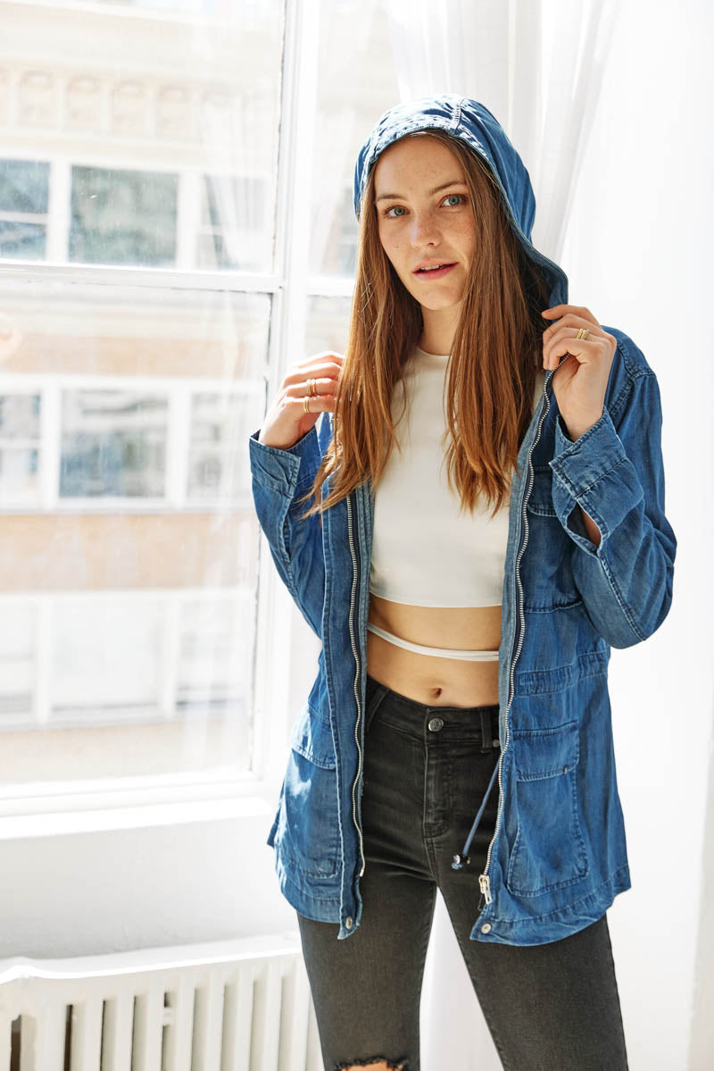 Hooded Chambray Utility Denim Jacket - Image 4
