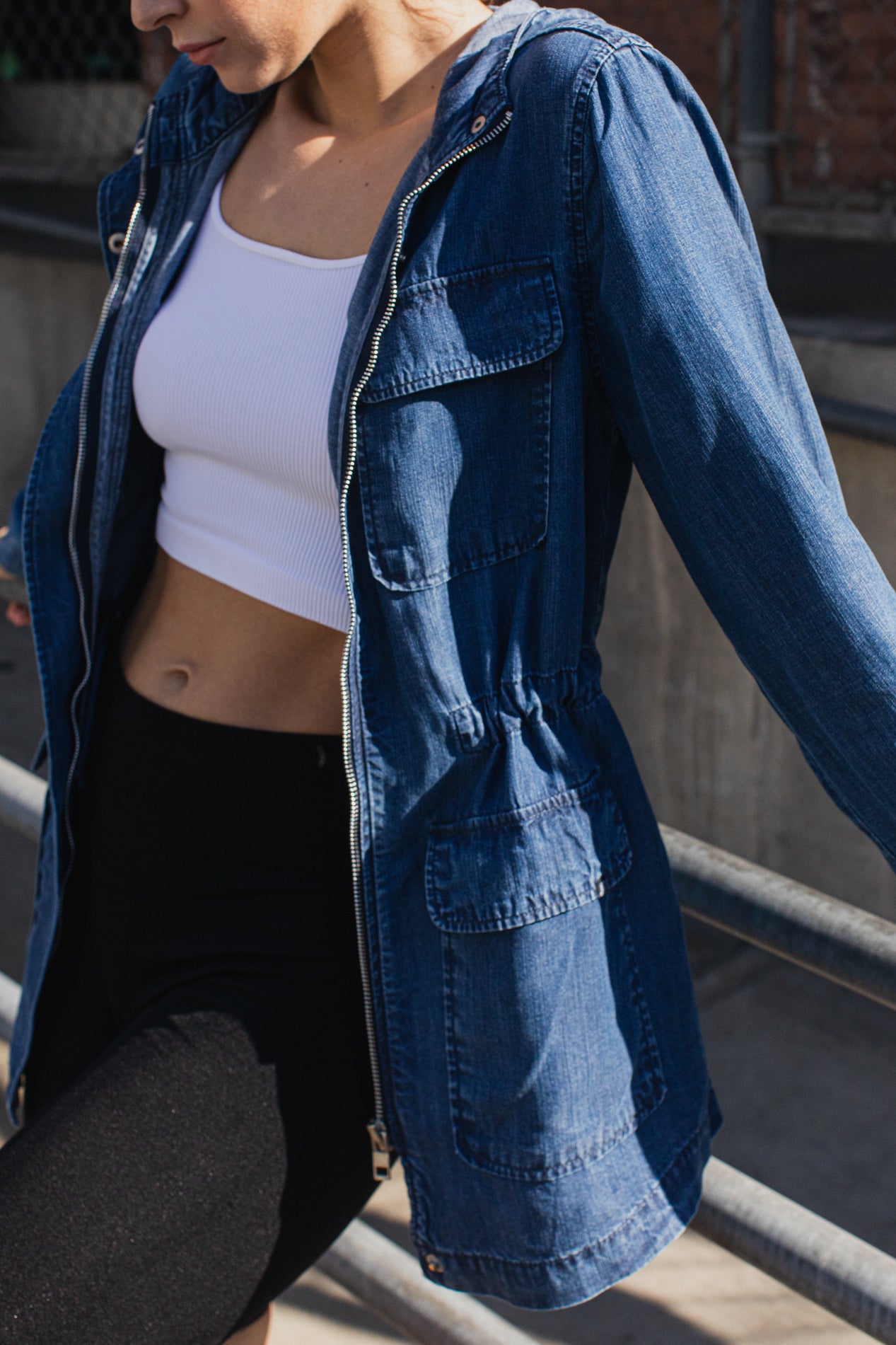 Hooded Chambray Utility Denim Jacket - Image 2