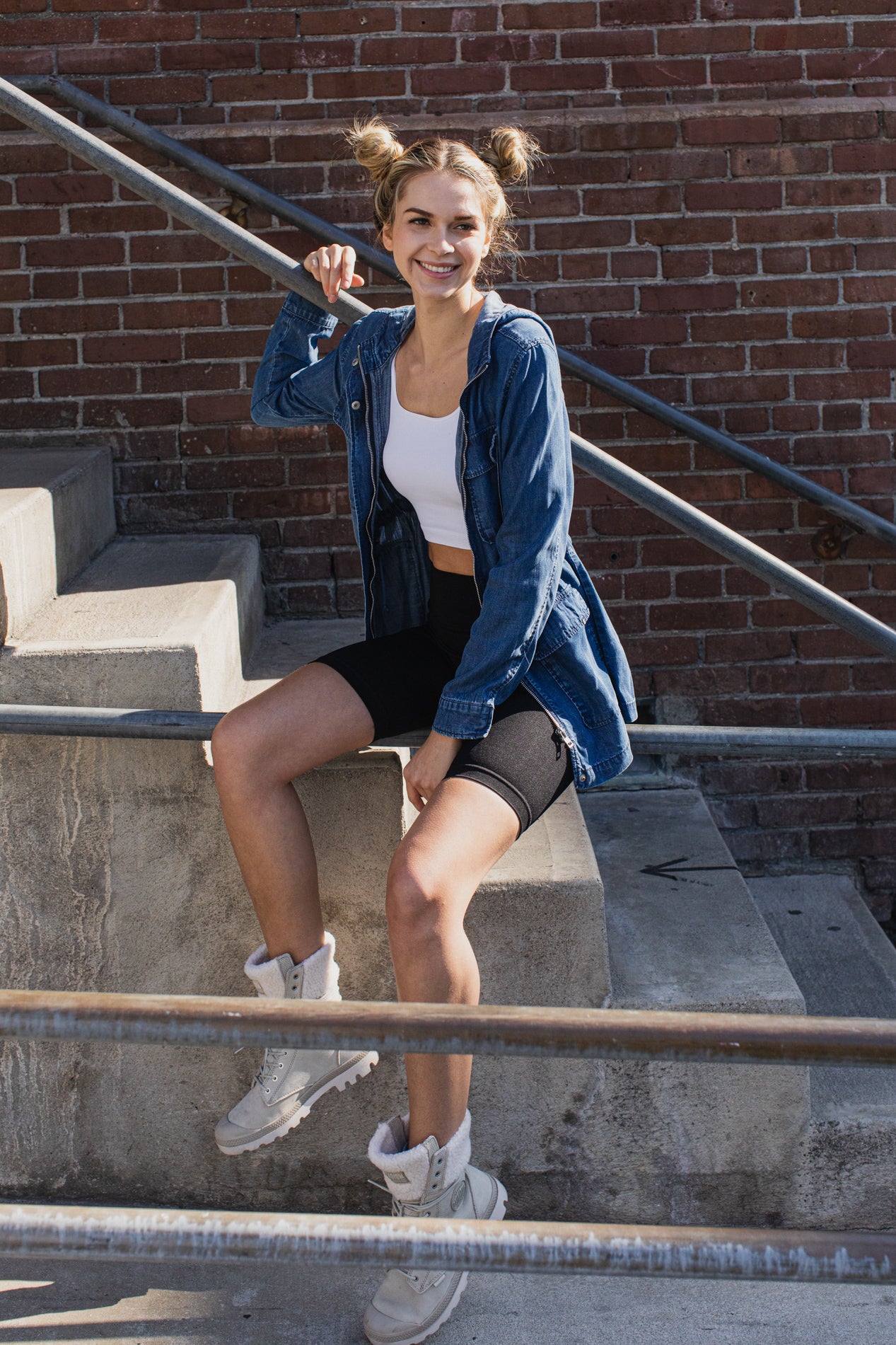 Hooded Chambray Utility Denim Jacket